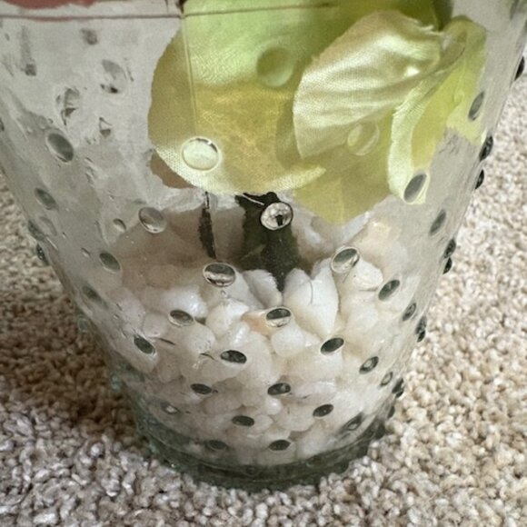 Pink & Green Silk Florals in 5" Glass Vase. 10"H  Overall - Picture 2 of 2